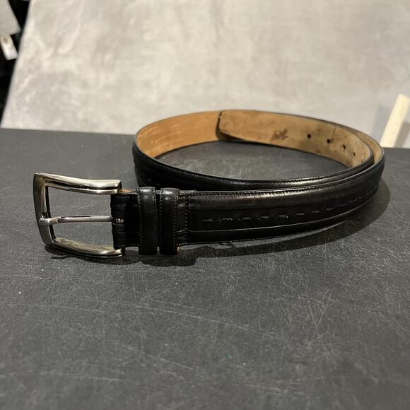 Mezlan Belt Mens 38 Black Leather Made Spain Dress Formal Stitched Classic Style - Picture 1 of 9